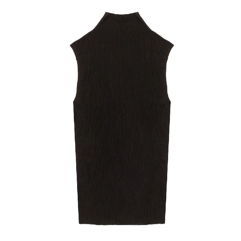 Sunspel Womens Mulberry Silk Rib Vest Jumper Black Machine Wash Dry Clean Hand Wash