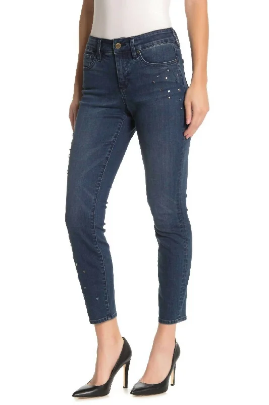 Jewel Rhinestone Embellished Skinny Jeans In Blue Comfortable Zip-Fly Denim Jeans