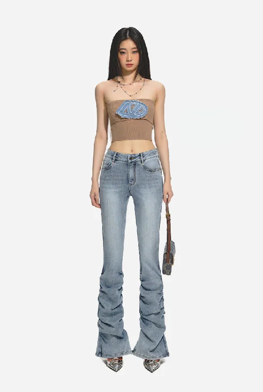 Blue Distressed Slim-Fit Flared Jeans Trendy Low-Rise Slim Jeans