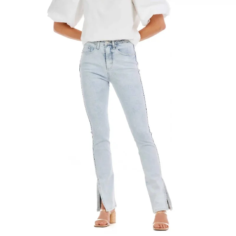 Yorker Side Slit Jeans In Blue Casual Bootcut Ripped Jeans