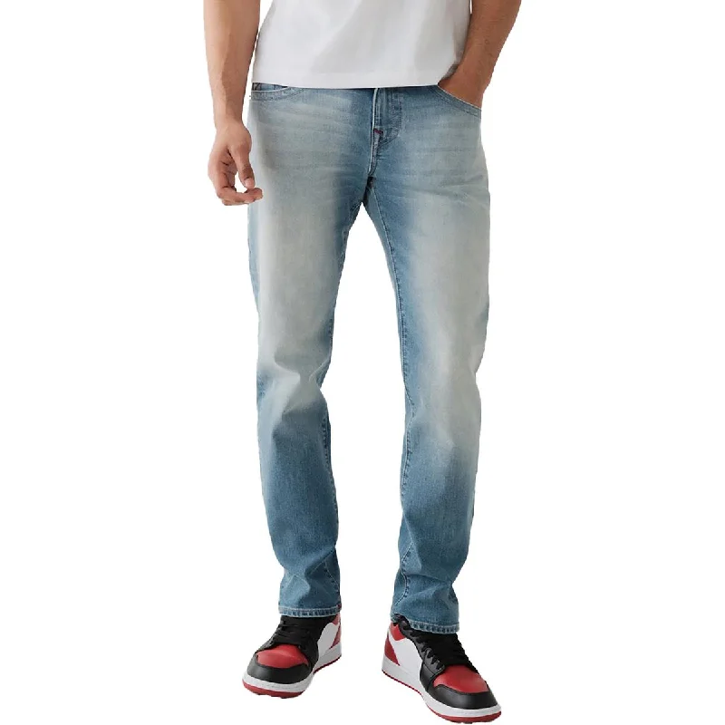True Religion Mens Geno Relaxed Light Wash Slim Jeans Chic Rolled Cuff Denim Jeans