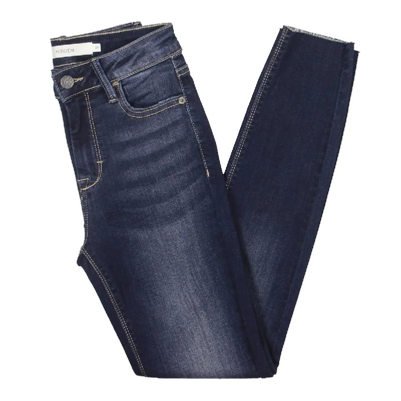 Hidden Jeans Womens Raw Hem Mid Rise Skinny Jeans Fashionable Raw Hemmed Jeans