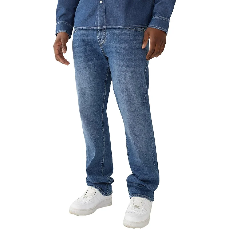 True Religion Mens RIcky Relaxed Whisker Wash Straight Leg Jeans Comfortable Drawstring Waist Jeans