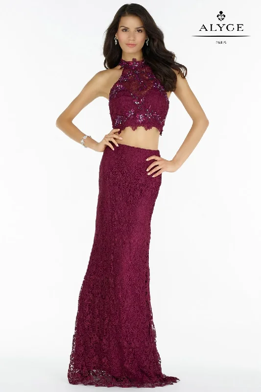 Alyce Paris  6762 Burgundy Lace Sheath 2-Piece Dress - Size 8