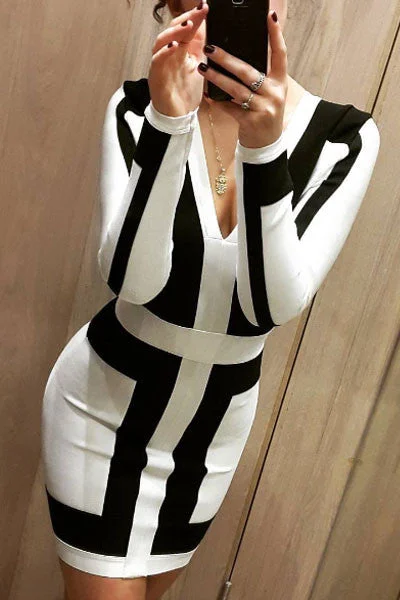 Black and White Graphic Print Bandage Dress