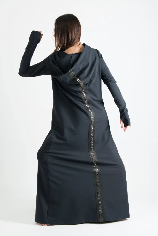 Black Hooded Trendy Dress TINA