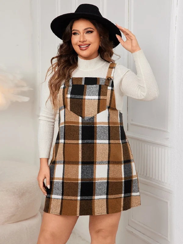 Blue Zone Planet |  Plus Size Plaid Wide Strap Overall Dress