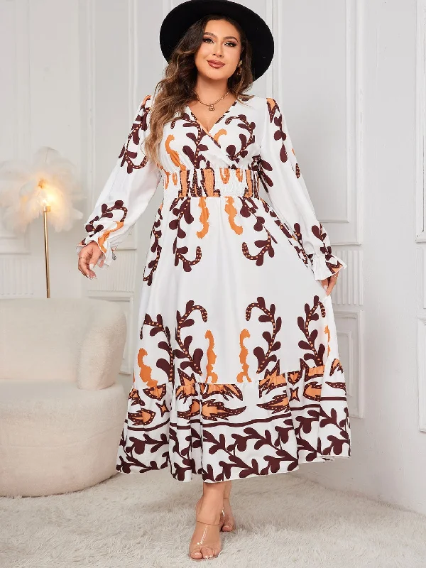 Blue Zone Planet |  Plus Size Printed Surplice Flounce Sleeve Dress