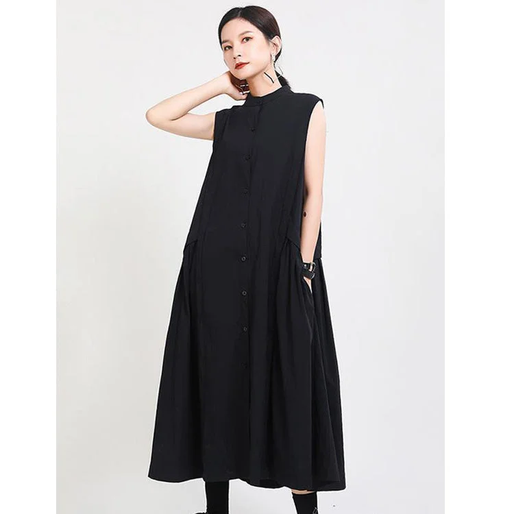 Casual Stand Collor Cotton Elegant Dresses