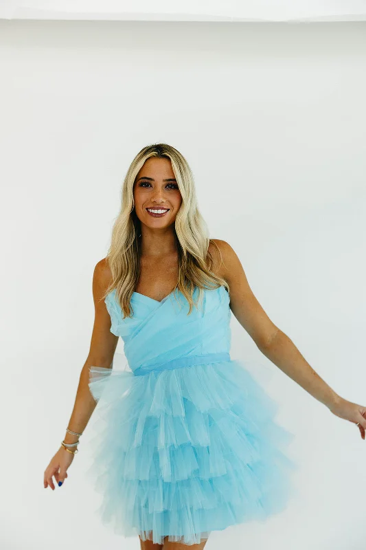 Elegant Ruffles Dress - Lt Blue