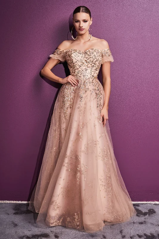 Enchanting Cinderella Divine C73 Gown: Shimmering Foliage and Sheer Elegance