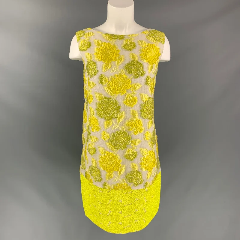 GIAMBATTISTA VALLI Size S Yellow & Beige Polyester Blend Jacquard Lace Dress
