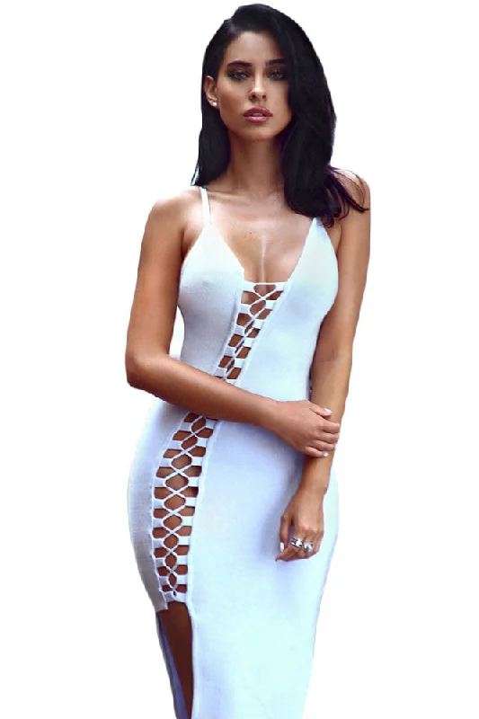Light Blue Asymmetric Lace up Bandage Dress