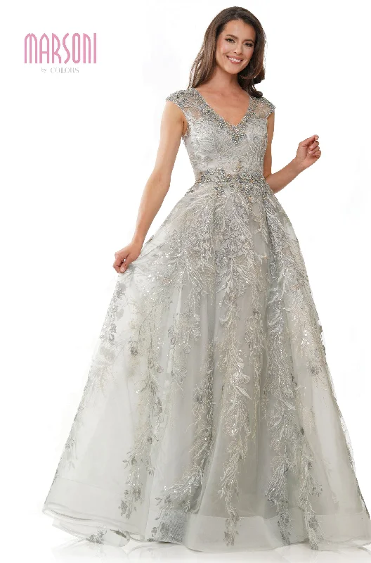 Marsoni by Colors -MV1255 A Line Dress With V Neck