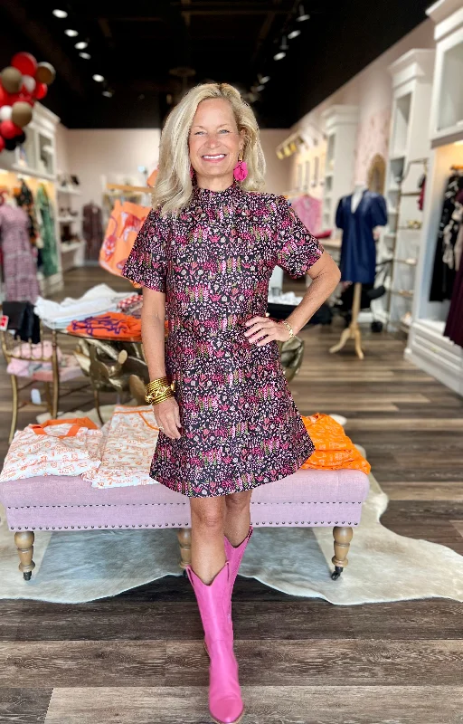 Black/Pink Textured Dress