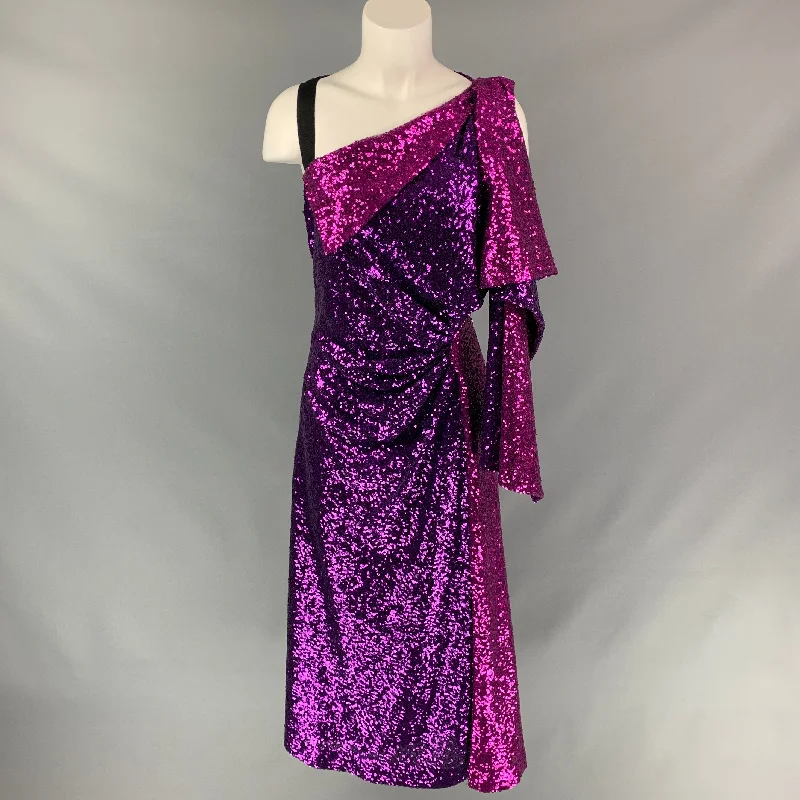 PRABAL GURUNG Size 6 Purple & Fuchsia Polyester Sequined Dress