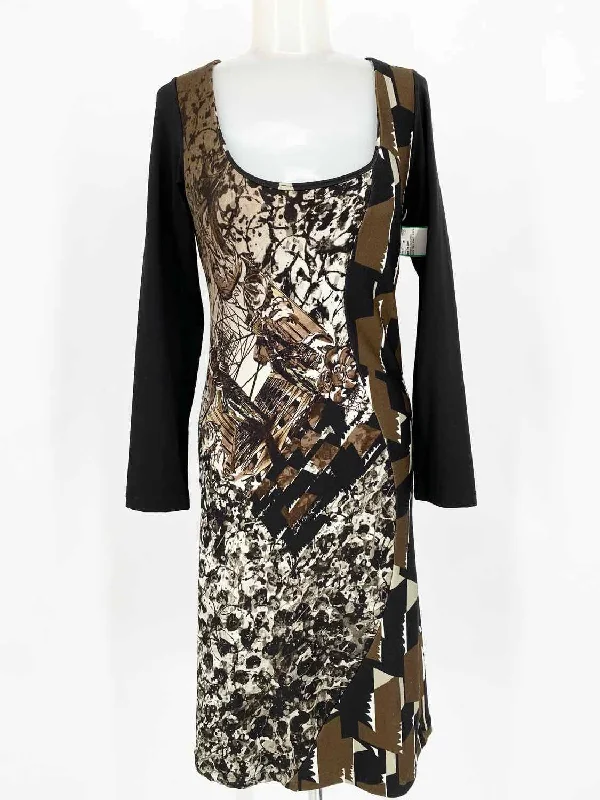 Save The Queen Women's Black/Brown Scoop Neck Stretch Abstract Italy Dress