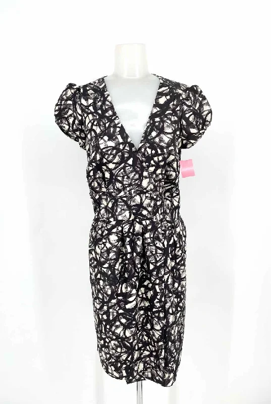 tocca Women's Black/Cream Cap Sleeve Silk Abstract Size 4 Dress