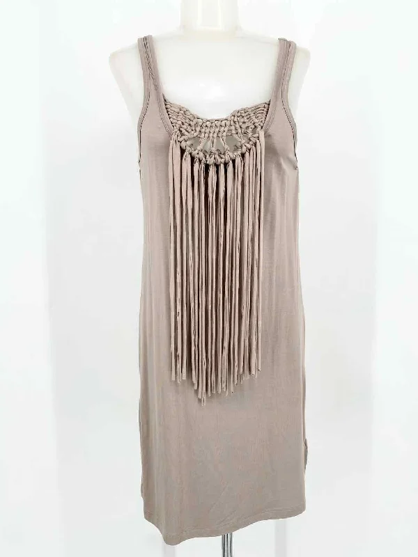 Trina Turk Women's Light Brown Short Fringe Size S Dress