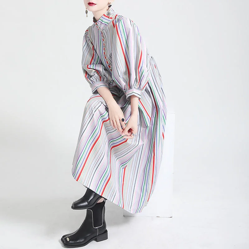 Vintage Rainbow Designed Women Fall Dresses