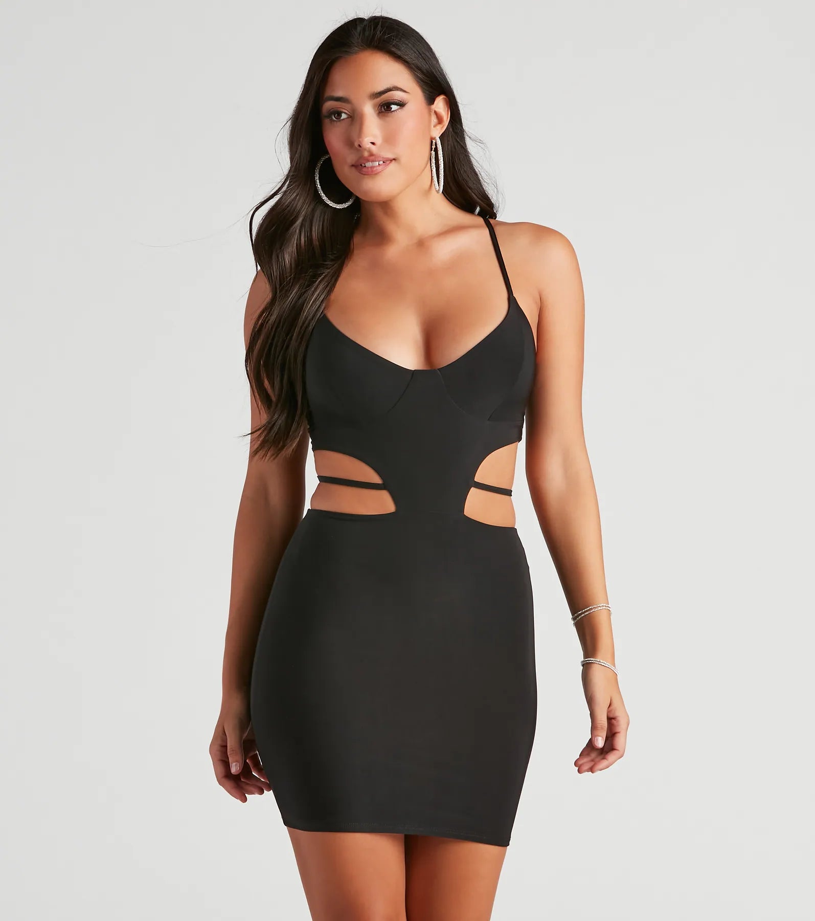 Sultry Flirt Cutout Tie Mini Dress Fashionable Denim Mini Dress